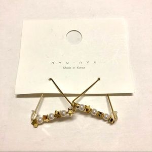 NEW Korean cute star and pearl gold earrings